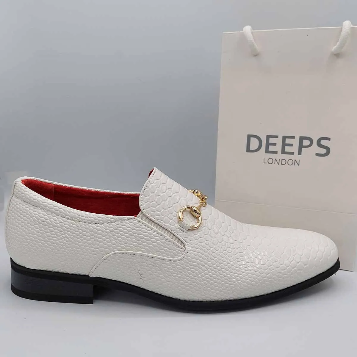 SANSON MENS CROC PATENT SHINY SLIP ON MOCCASIN LOAFERS WITH GOLD BUCKLE AND LEATHER LINING