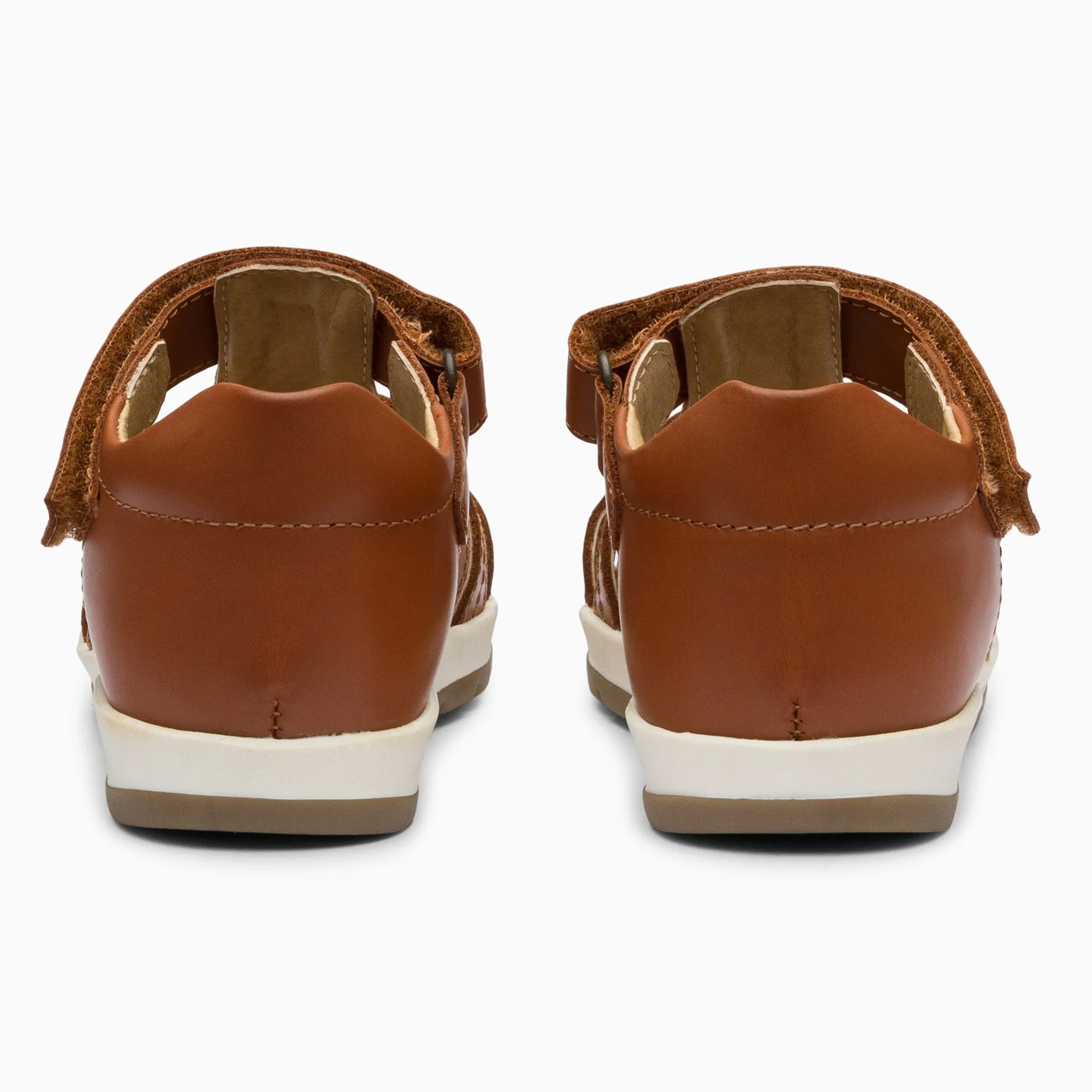 Single Strap Trio Kids Leather Sandals - Tan Brown