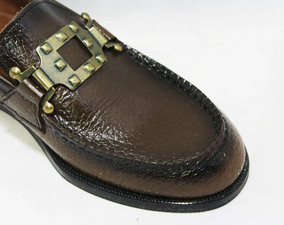 Size 12.5 Boys Shoes - Authentic 1960s Brown Leather Loafers - Child Size Boy's 12 1/2 D - Chunky Mod Buckle - NOS Deadstock in Box NIB