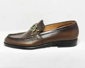 Size 4 Boys Shoes - Authentic 1960s Brown Leather Loafers - Child Size Boy's 4 D - Chunky Mod Buckle - Preppy NOS Deadstock in Box NIB