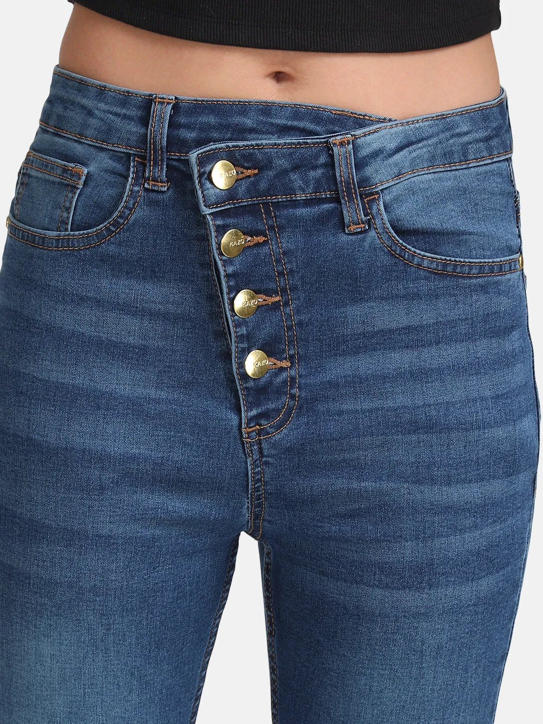 Straight Fit Denim With Diagonal Placket