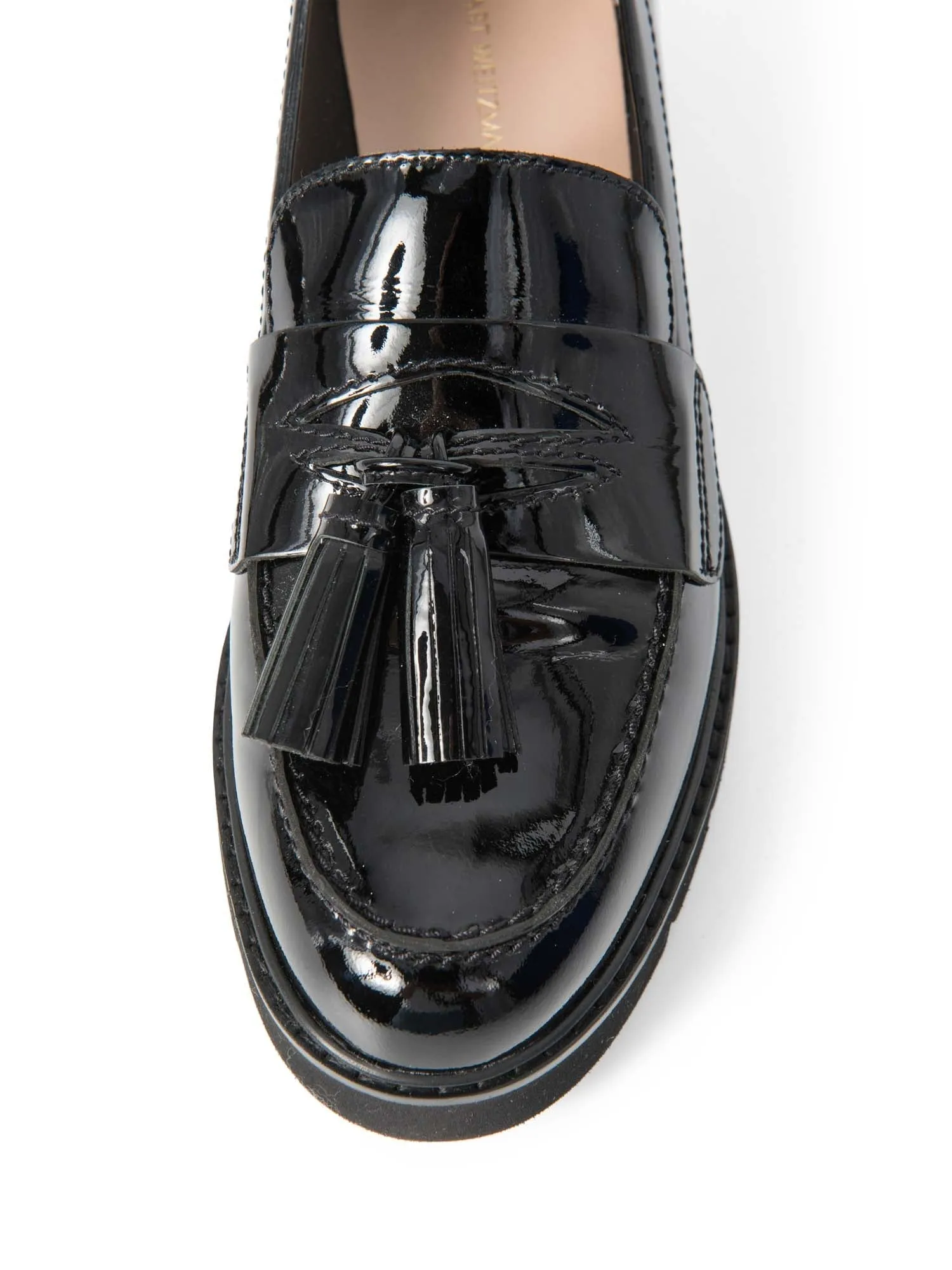 Stuart Weitzman Patent Leather Tassel Adrina Loafers Black