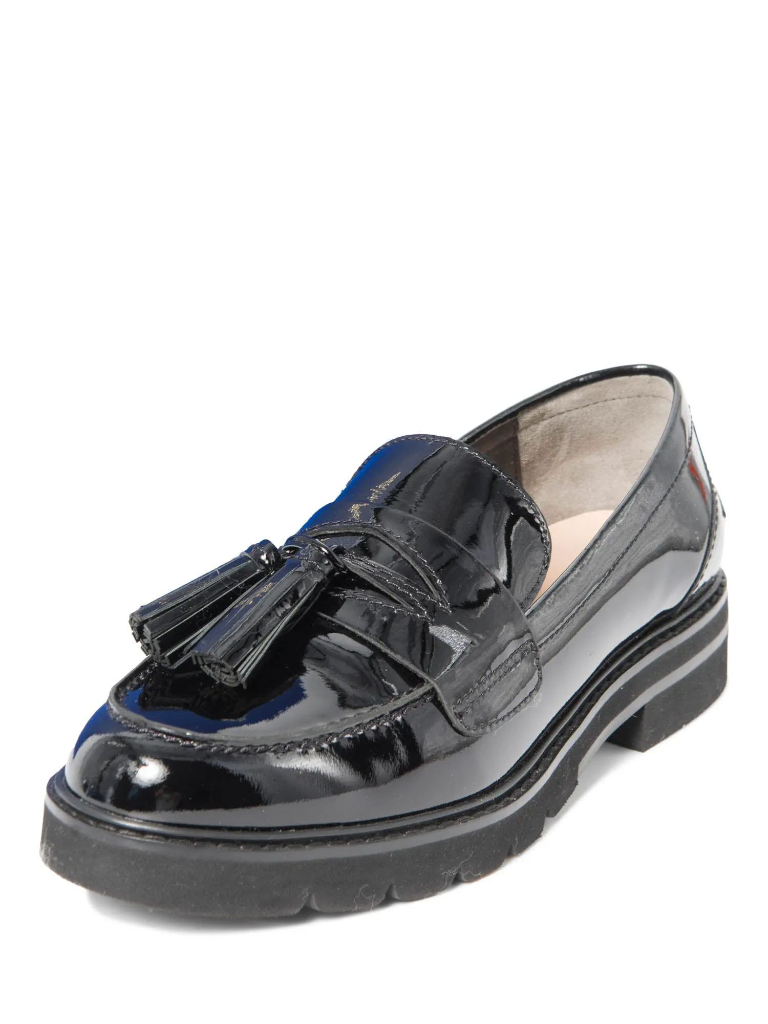 Stuart Weitzman Patent Leather Tassel Adrina Loafers Black