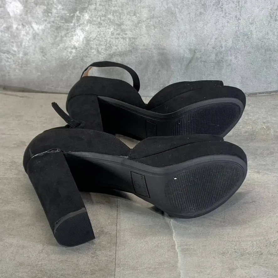SUN STONE Women's Black Micro Reeta Block-Heel Ankle Strap Platform Heels SZ 7