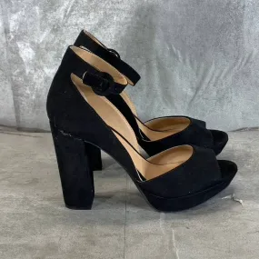 SUN STONE Women's Black Micro Reeta Block-Heel Ankle Strap Platform Heels SZ 7