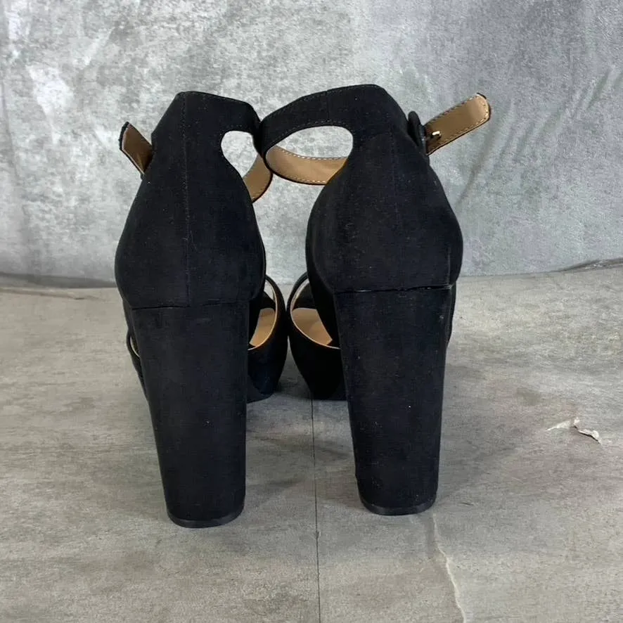 SUN STONE Women's Black Micro Reeta Block-Heel Ankle Strap Platform Heels SZ 7