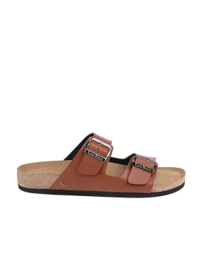 Tan Lightweight Open Toe Double Strap Slip-on Cork Sandal