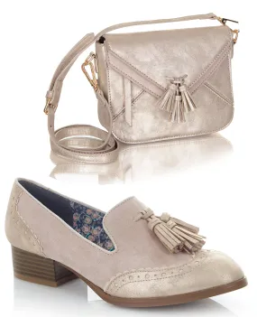 Tara Champagne Low Heel Loafers & Matching Helsinki Bag by Ruby Shoo