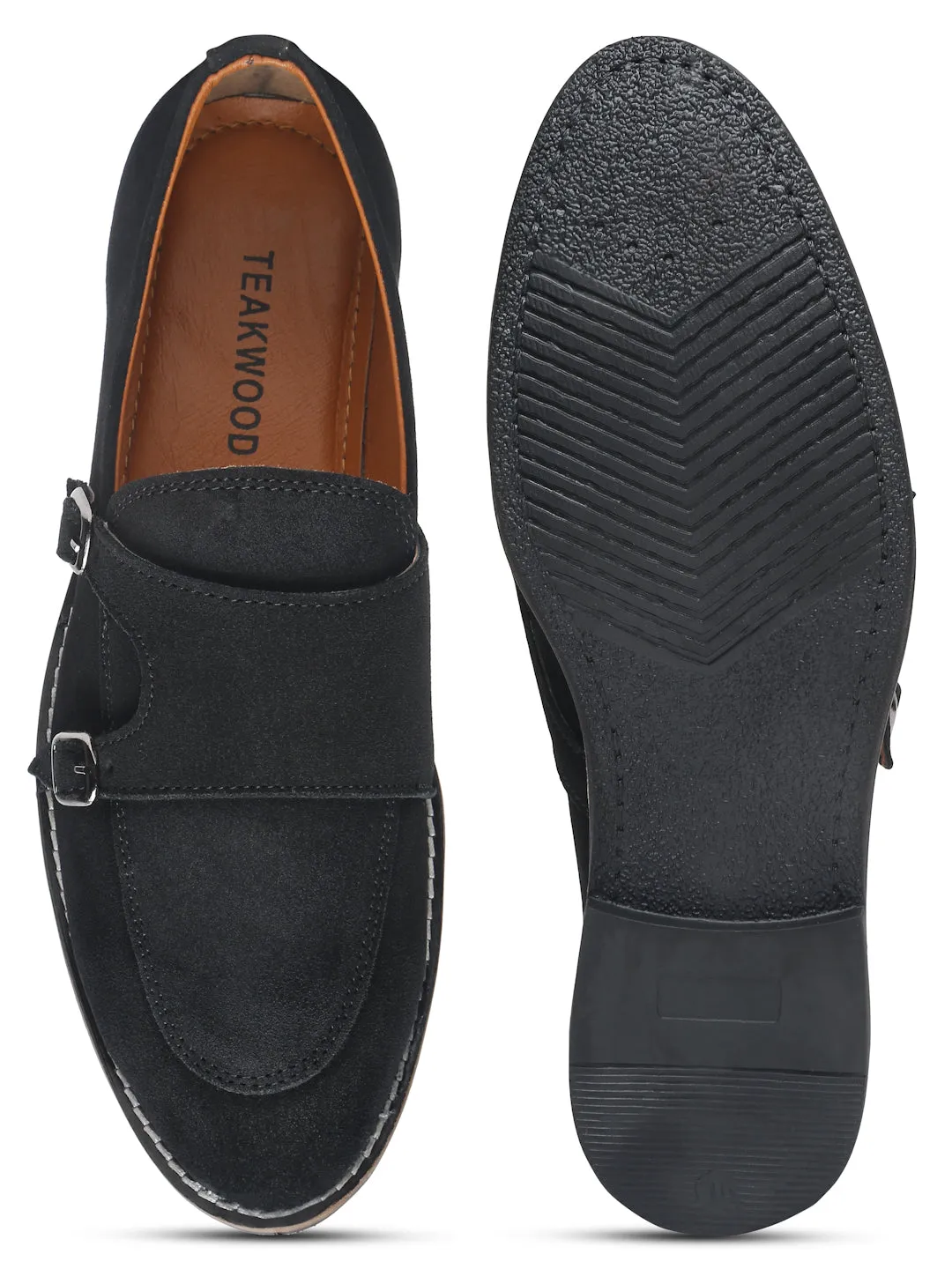Teakwood Leather Men Solid Black Round-Toe Monks