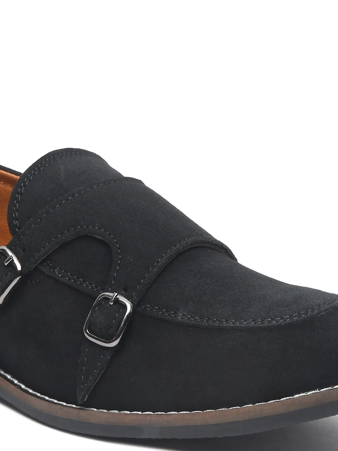 Teakwood Leather Men Solid Black Round-Toe Monks
