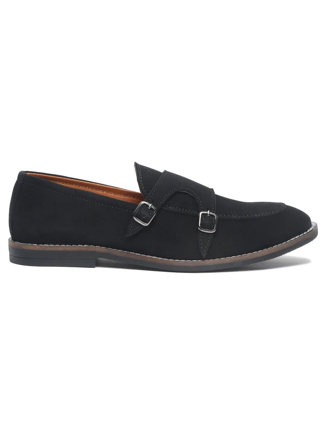 Teakwood Leather Men Solid Black Round-Toe Monks