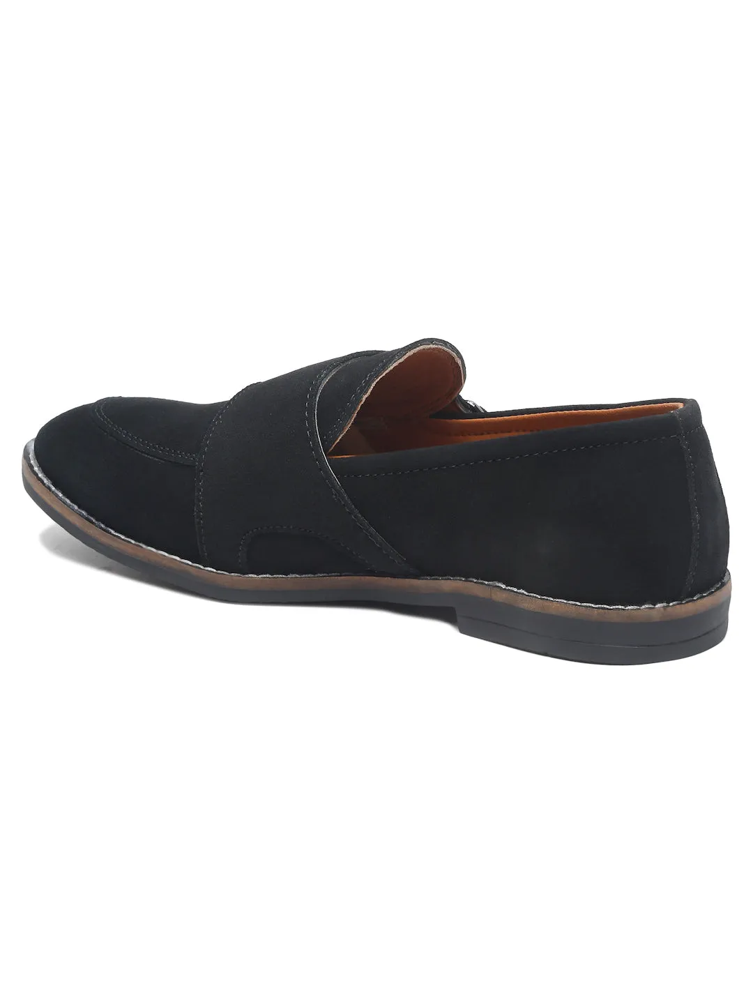 Teakwood Leather Men Solid Black Round-Toe Monks