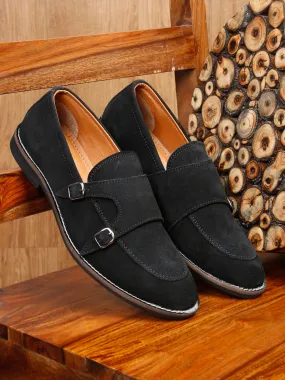 Teakwood Leather Men Solid Black Round-Toe Monks