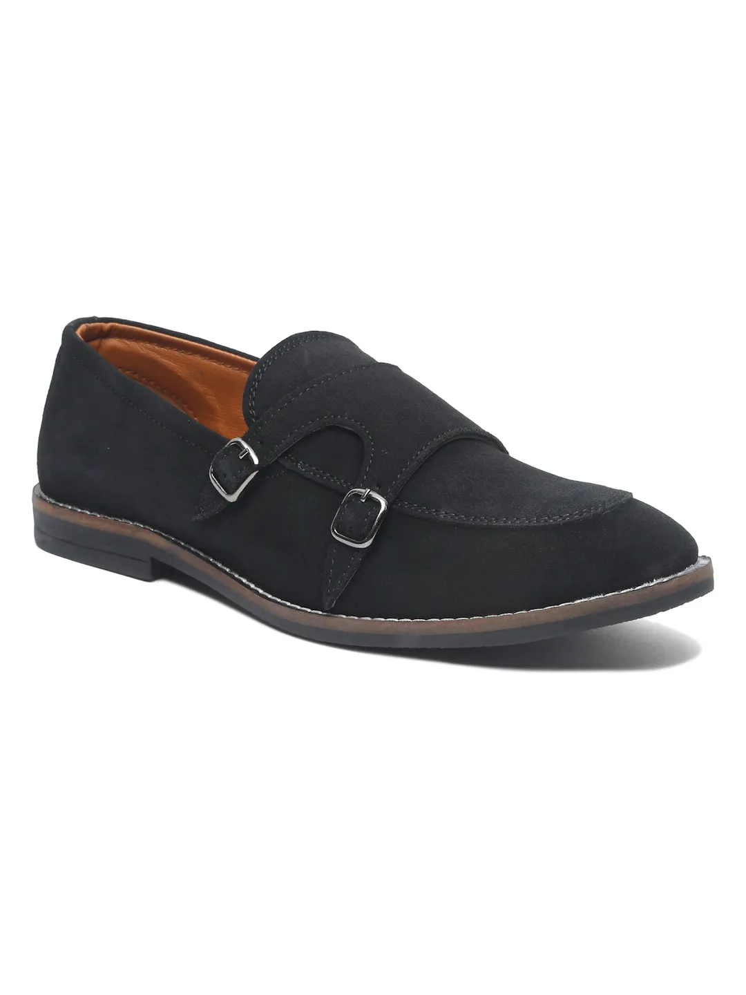 Teakwood Leather Men Solid Black Round-Toe Monks