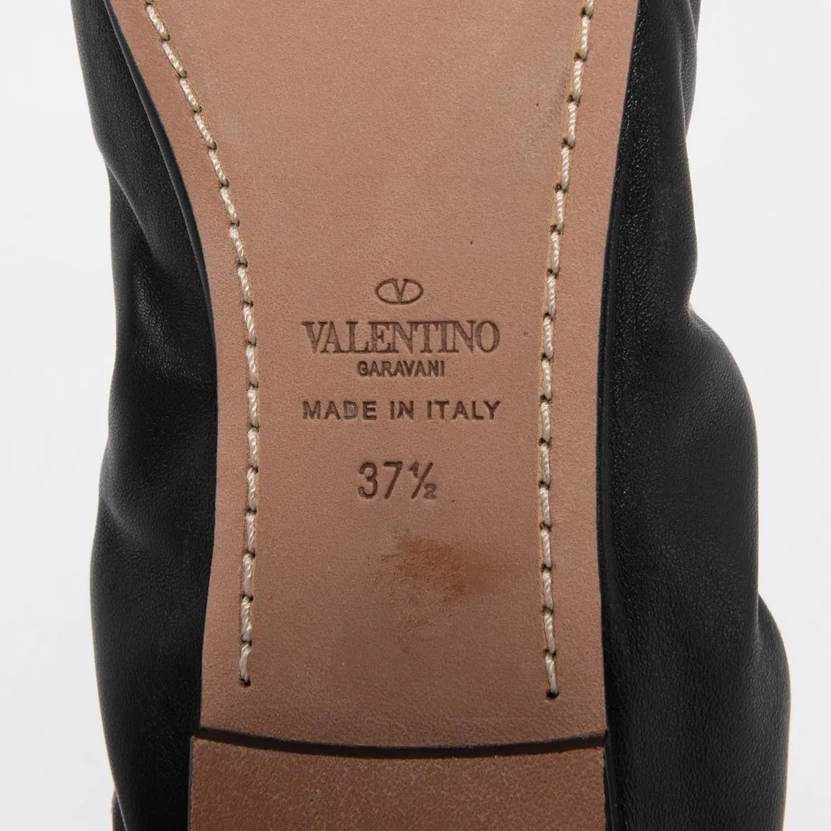 Valentino Black Lambskin Rockstud Ballerina Flats 37.5