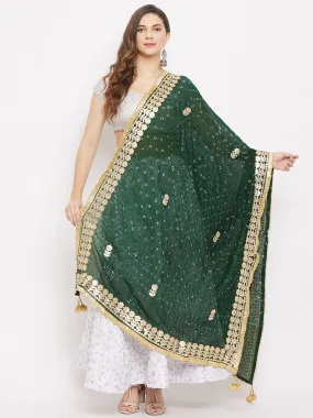 Women Bottle Green Bandhani Tie & Dye Dupatta