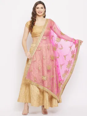 Women Magenta Embroidered Net Dupatta