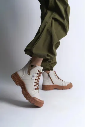 Women's Patterned Casual Orthopedic Stylish Boots - Tan