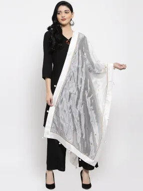 Women'S White Polka Dots Silk Dupatta
